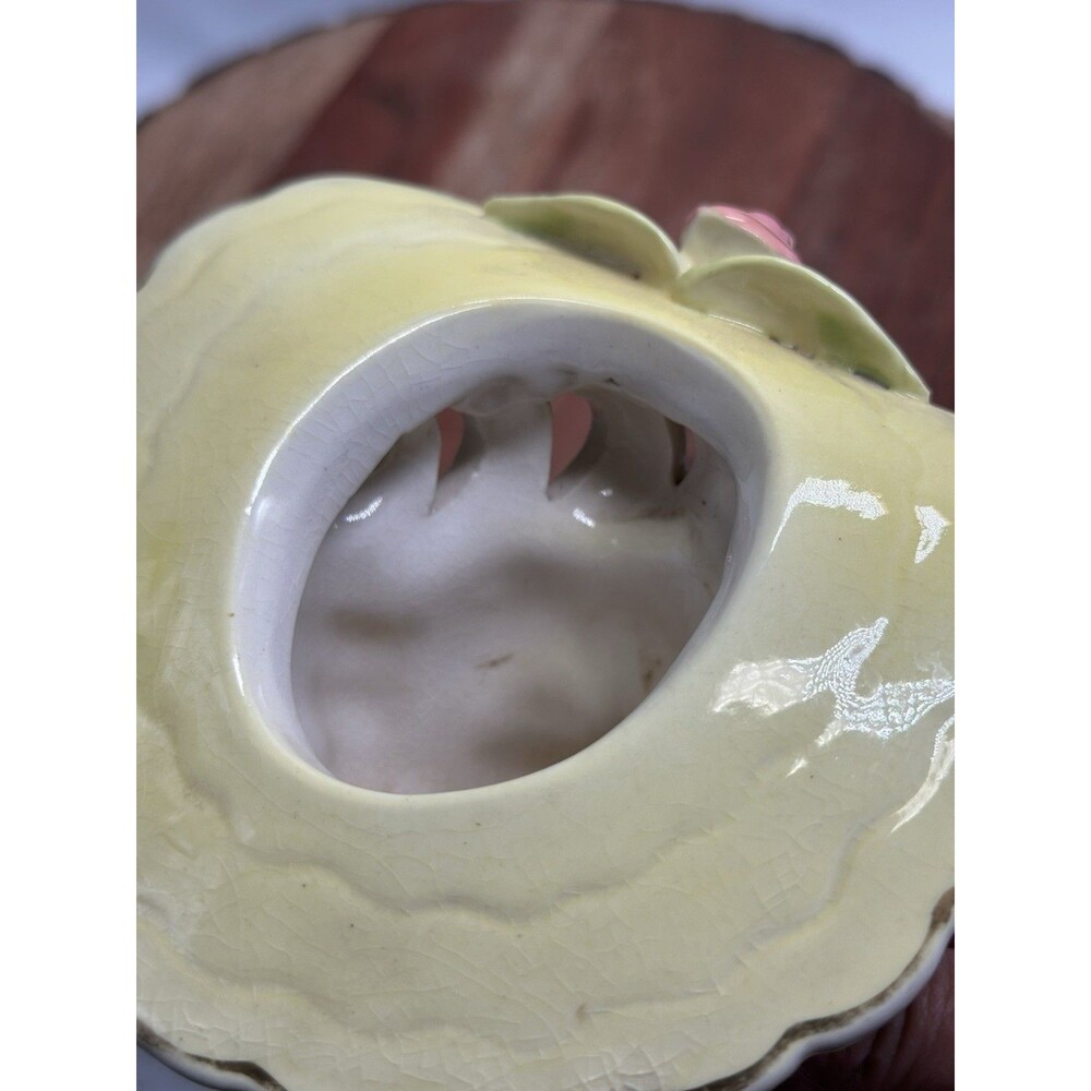 Head Vase Glamour Lady Girl Yellow Hat Pink Flower Lashes Gold Gilt - Picture 5 of 6